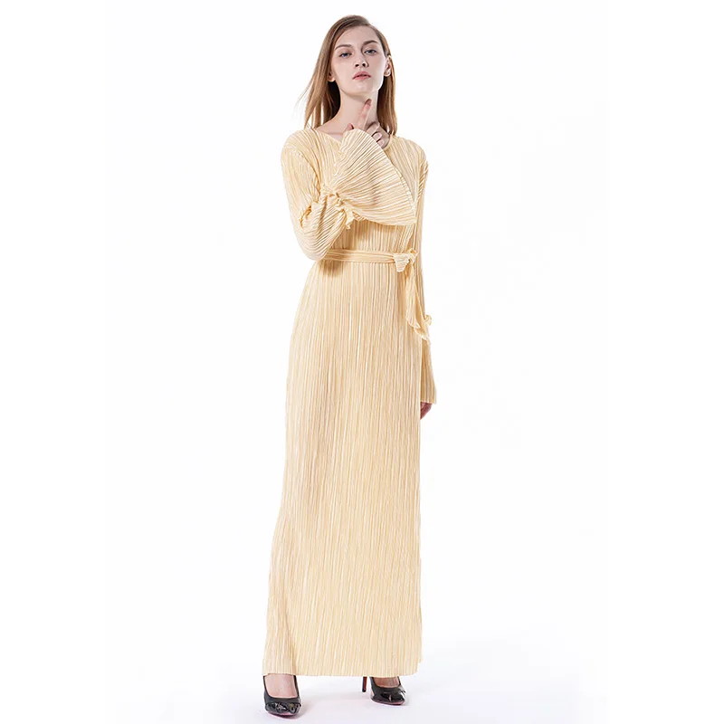 Мусульманская Мода abaya Дубай с длинным рукавом поясом максимально шелковая ткань