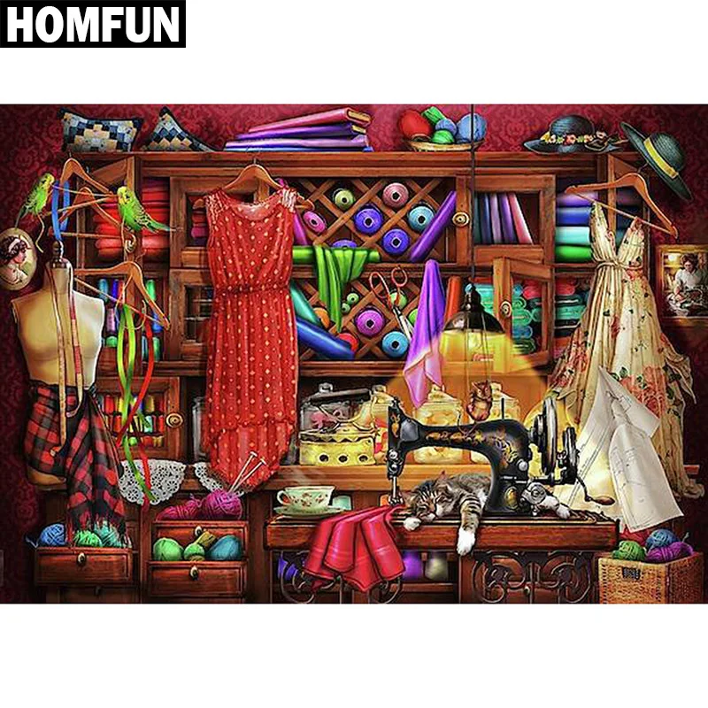 Картина швейная машина HOMFUN алмазная вышивка с квадратными/круглыми стразами 5D