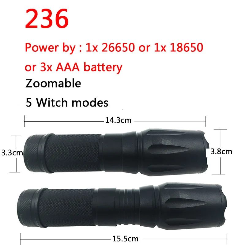 236 Z20v5 CREE XML T6 5000лм портативный зум регулируемый масштабируемый светодиодный мини-вспышка светильник фонарь свет для защиты для перезаряжаемых 18650 или AAA - Испускаемый цвет: 236