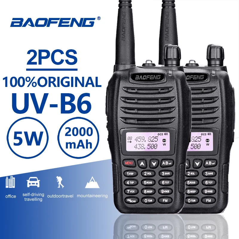 2 шт. Baofeng UV B6 Dual Band иди и болтай Walkie Talkie “иди 10 км Pofung 5 Вт 2000 мА/ч Портативный Ham