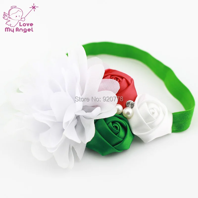 12 шт./лот рождественские ободки для девочек шифоновая повязка на голову с цветами