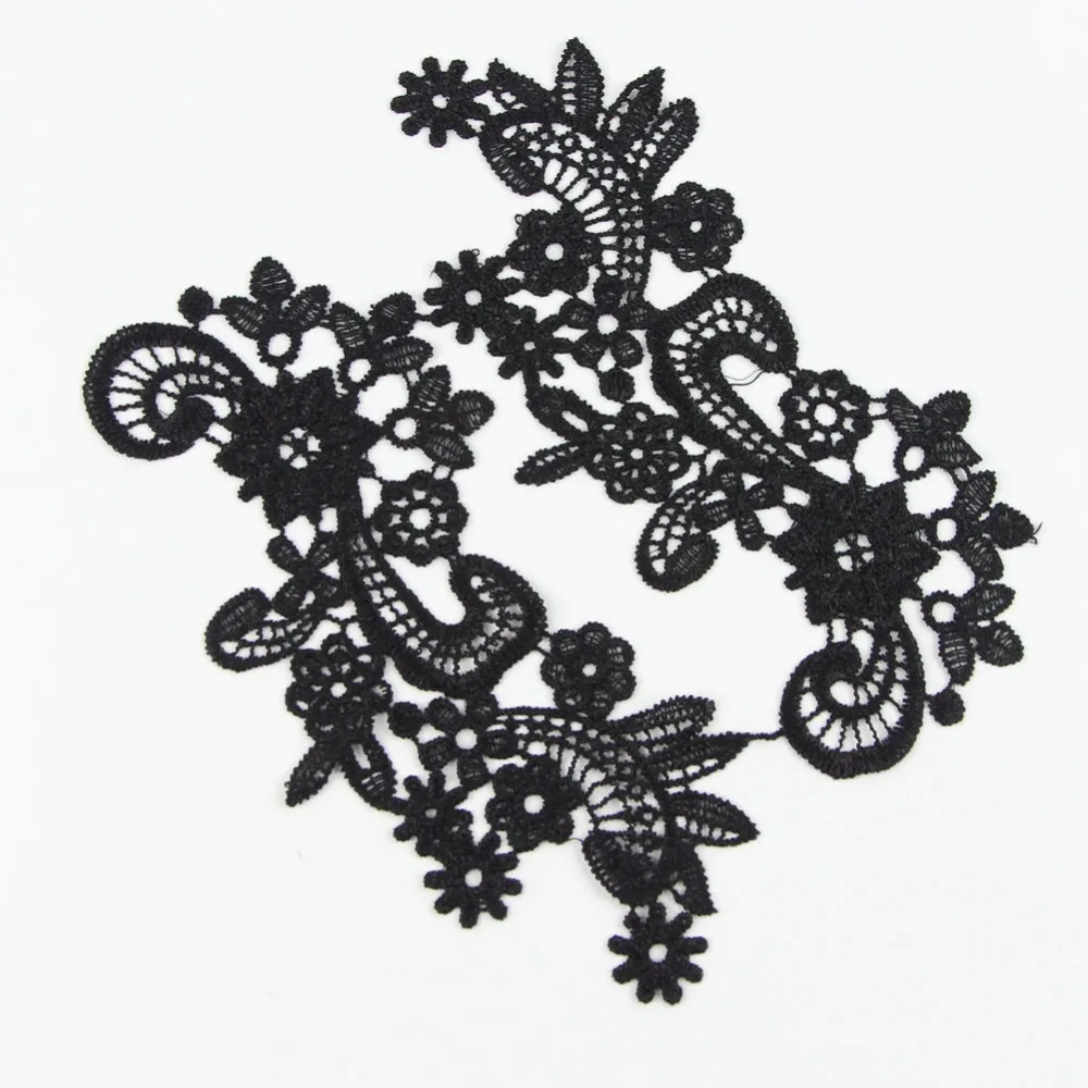 1 пара Черная аппликация с кружевной отделкой полиэстер шнур кружевная ткань