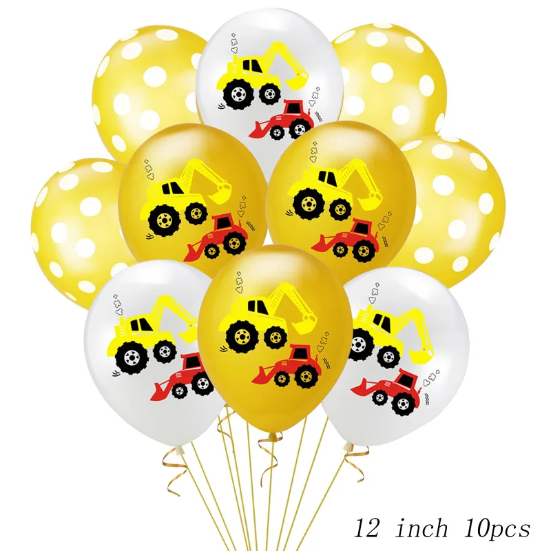 Mixed 10pcs 12 дюймов инженерный автомобиль латексный воздушный шар набор экскаватор День Рождения украшения поставки конфетти блесток воздушный шар - Color: Mixed 10pcs