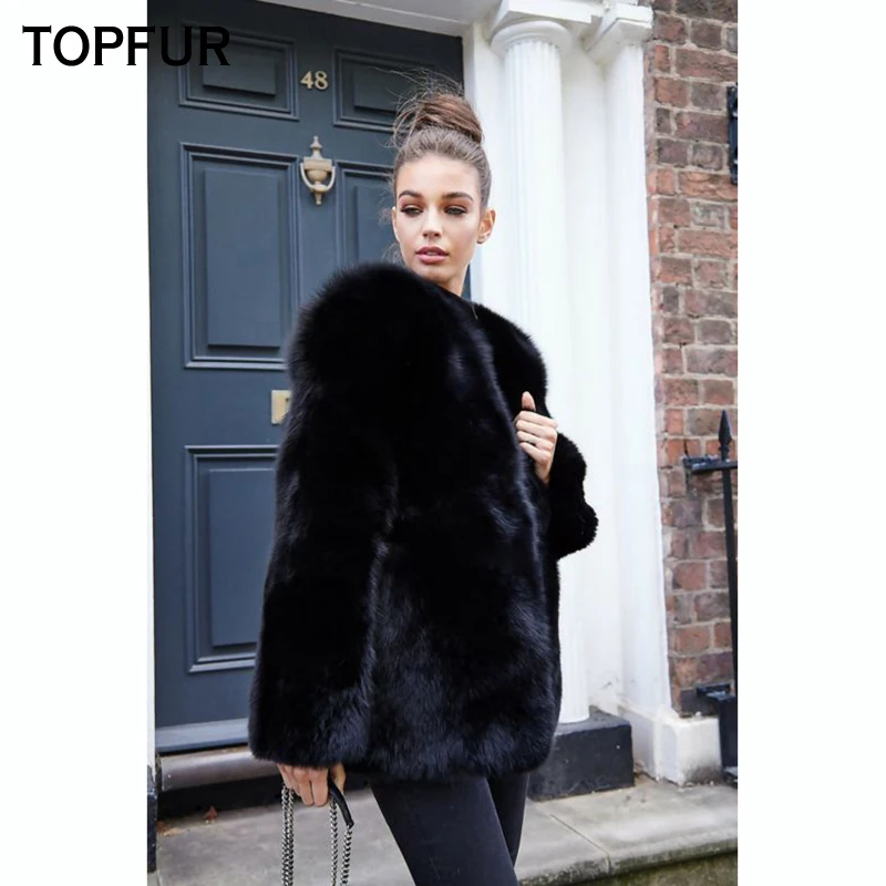 TOPFUR 2019 Новый стиль натуральным лисьим мехом пальто женский черный Цвет с
