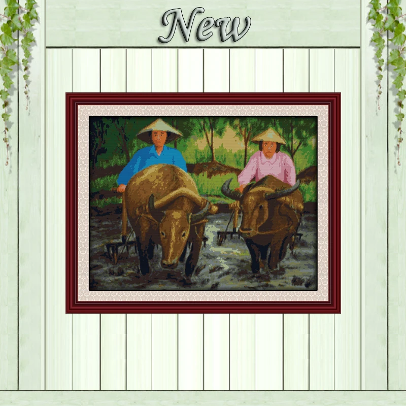 

Живопись из Вьетнама для домашнего декора крупного рогатого скота, распечатанная на холсте DMC 11CT, китайские наборы для вышивки крестом, набо...