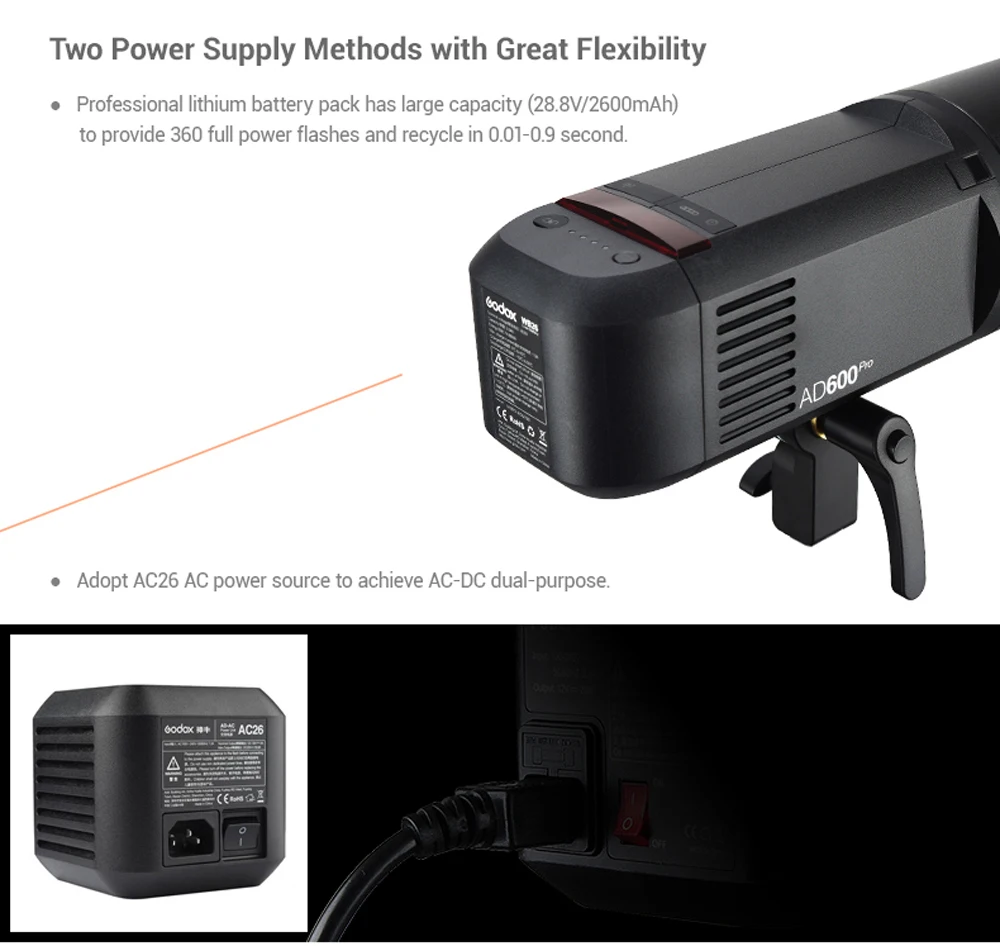 Внешняя вспышка Godox Witstro AD600Pro ttl, литий-ионная батарея HSS 2,4G, триггер H600P, удлинительная головка, софтбокс, светильник для вспышки