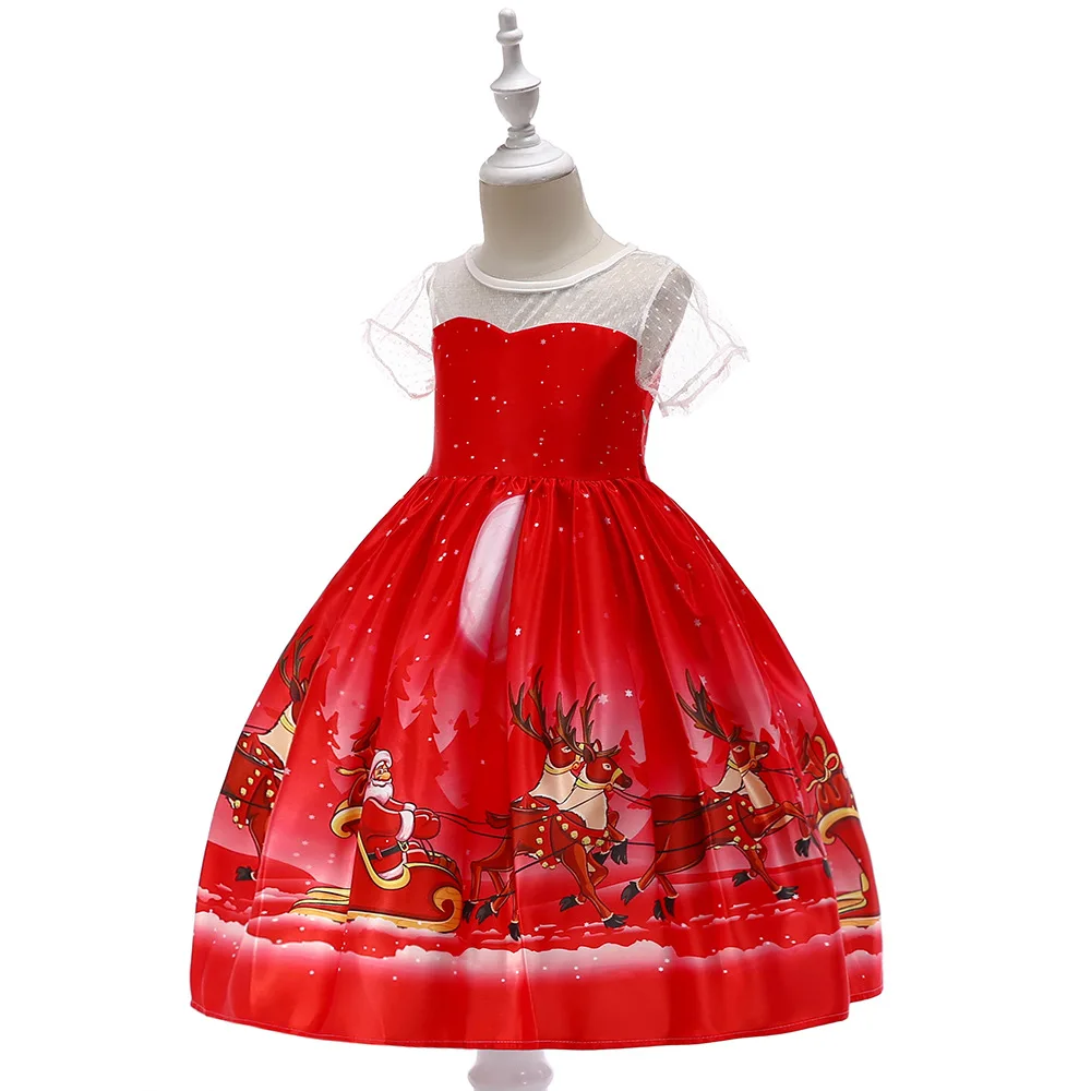 Toddler Girl Christmas Costume Tutu Princess Elk Printed Cosplay Clothes Red New Year Wedding Party Dress | Детская одежда и обувь