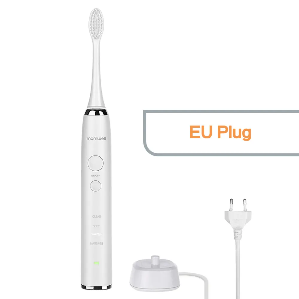 White EU Plug Зубная щетка перезаряжаемая зубная щетка электрическая Sonic зубной щетки Отбеливающие зубы Запасные головки 4 шт - Цвет: White EU Plug