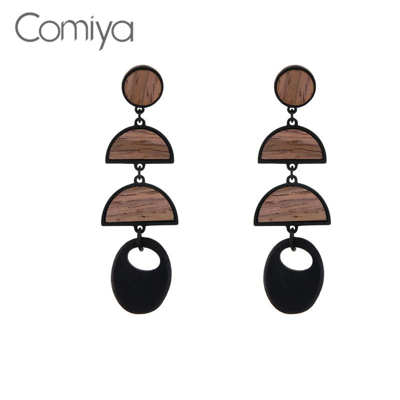Фото Модные серьги Comiya корейские акриловые деревянные мозаичные подвески аксессуары