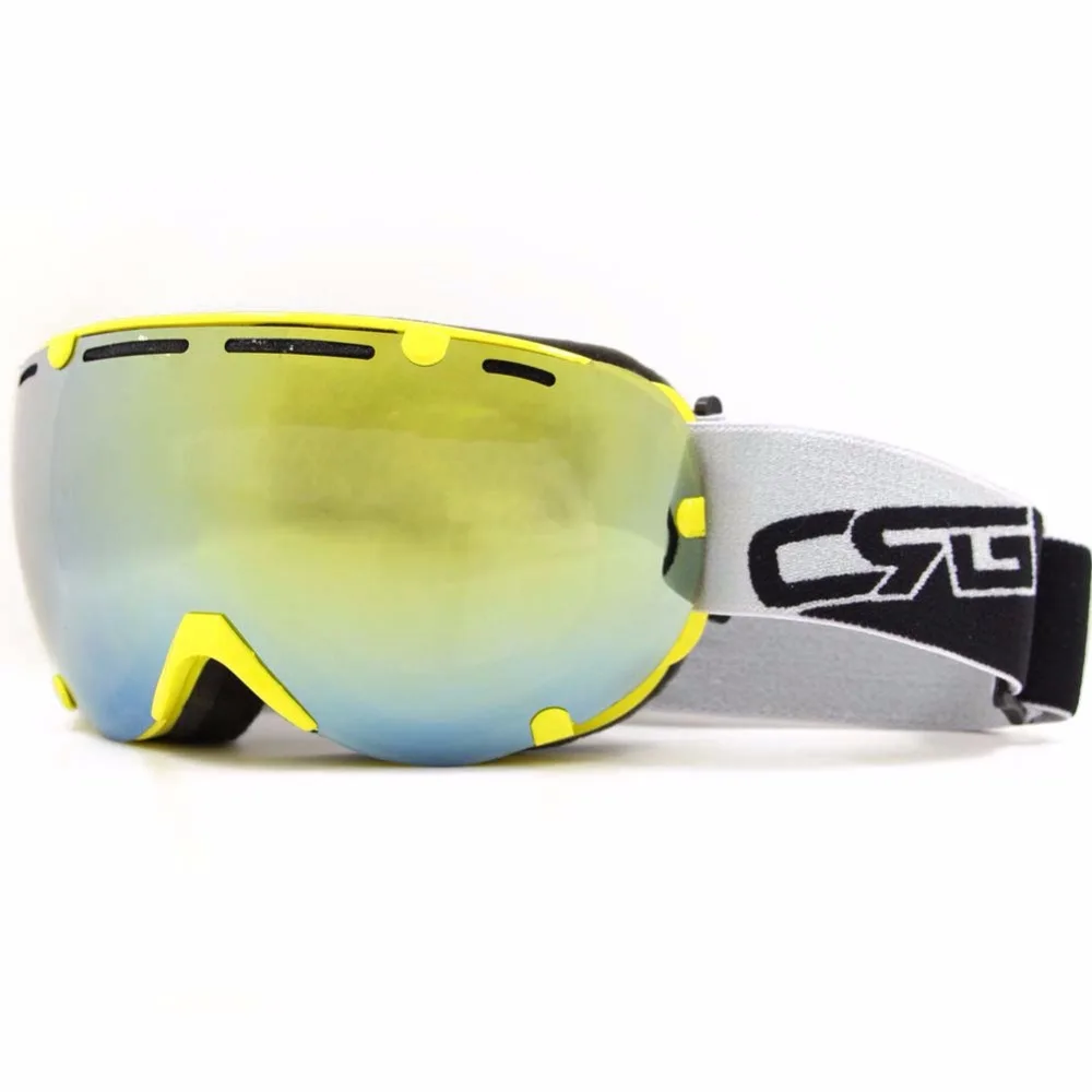 

Professional ski Snow goggles double lens anti-fog UV400 big ski glasses skiing snowboard Goggle YELLOW Frame Cyan-blue lens