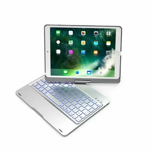 Witsp@ d-для нового IPAD 9,7 дюймов 360 Вращающийся чехол для клавиатуры, 7 цветов с подсветкой Folio Cover Беспроводная Bluetooth металлическая клавиатура - Цвет: Silver