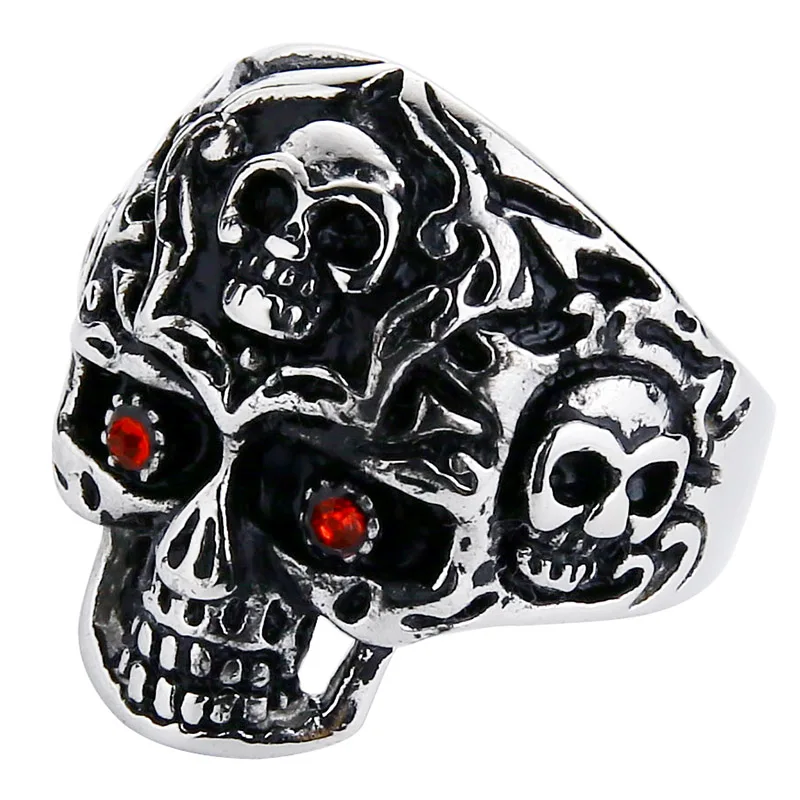 Valily изделия Для мужчин череп кольцо из белого золота Цвет в байкерском стиле в стиле панк череп с красными глазами кольцо Украшения для мужчин нержавеющая стальные кольца ювелирные изделия