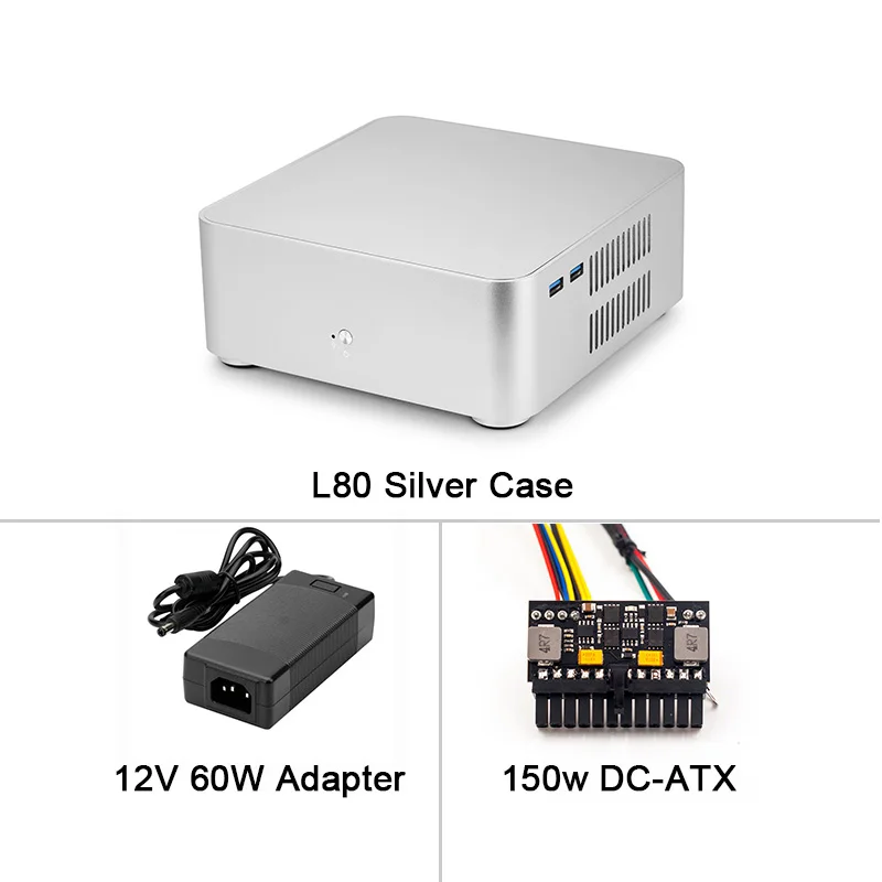 Silver 60W Power Чехол для компьютера L80 s алюминиевый корпус для настольного компьютера для игрового шасси DIY MINI ITX чехол - Цвет: Silver 60W Power