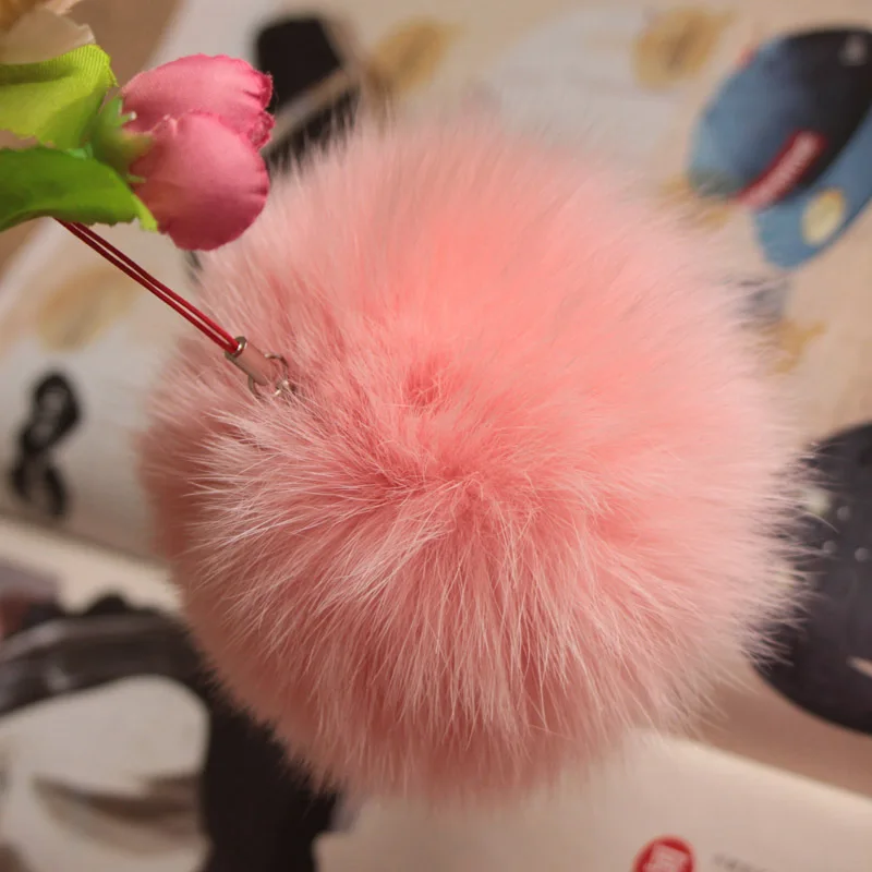 

10cm Nature Genuine Fox Fur Ball Pom Pom Fluffy DIY Winter Hat Skullies Beanies Knitted Cap Pompoms TWF005-pink