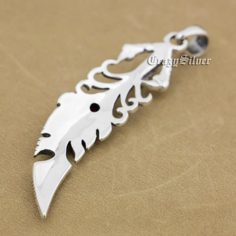 925 пробы серебряный коготь перо красный CZ камень Мужская Байкерская рокер панк