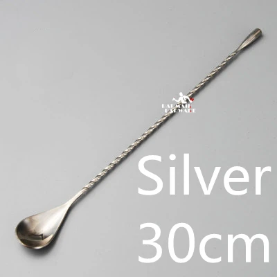 Silver 30cm 12 шт., нержавеющая сталь, Коктейльная барная ложка, спиральный узор, бар, чайная ложка для перемешивания, ложка, барный инструмент, барные наборы - Цвет: Silver 30cm