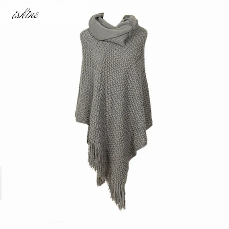 Осень-зима имитация кашемира шаль свитер для женщин пуловер-шаль пончо женская