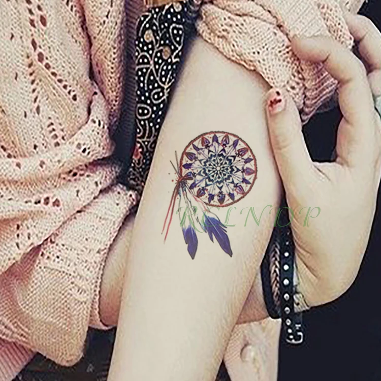 Водонепроницаемая Временная тату-наклейка Ловец снов поддельные тату перо