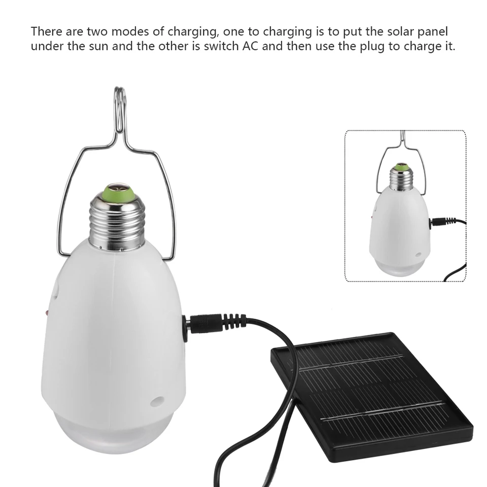 E27 Rechargeable LED Solar lamp 85V-265V Support AC Charging Emergency Bulb Camping Hiking Fishing Outdoor Lightling with Remote | Лампы и