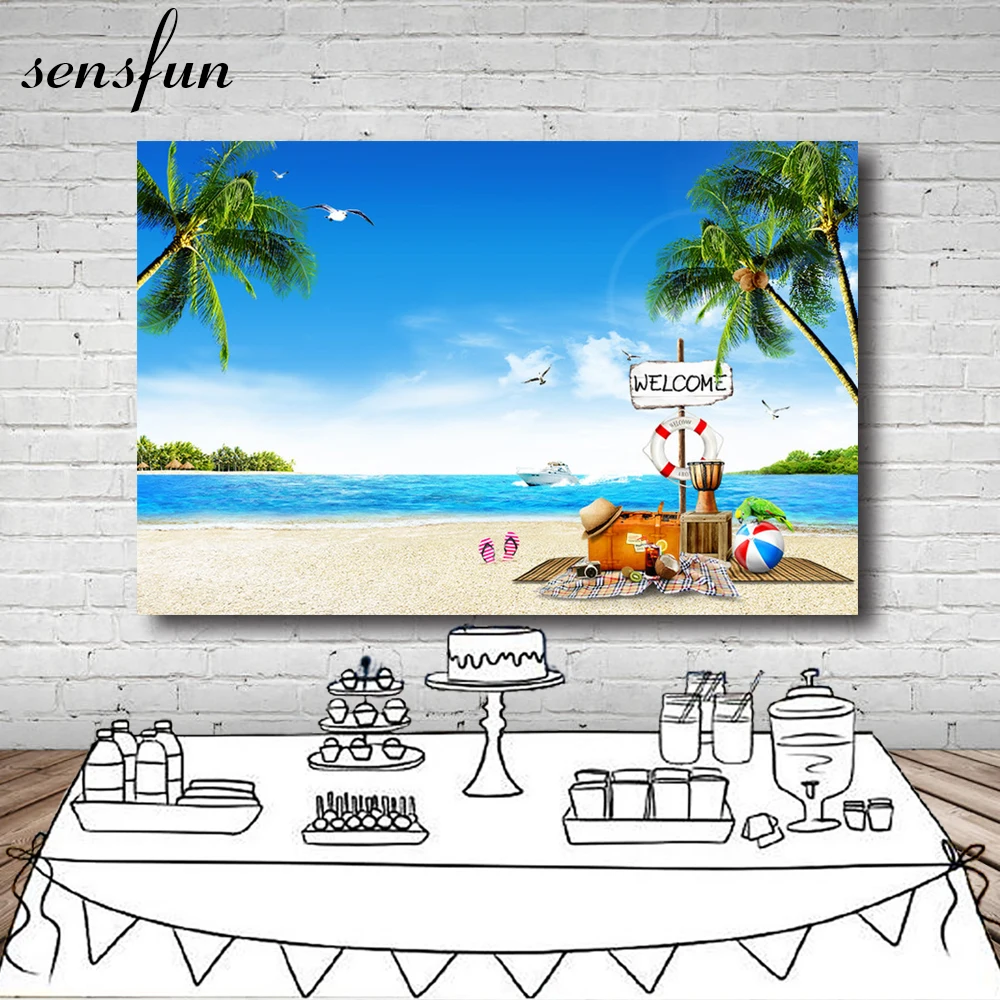 

Sensfun летний океан пляж фон для фотостудии под заказ кокосовое дерево небесно-голубой фон для фотосъемки 7x5 футов Винил