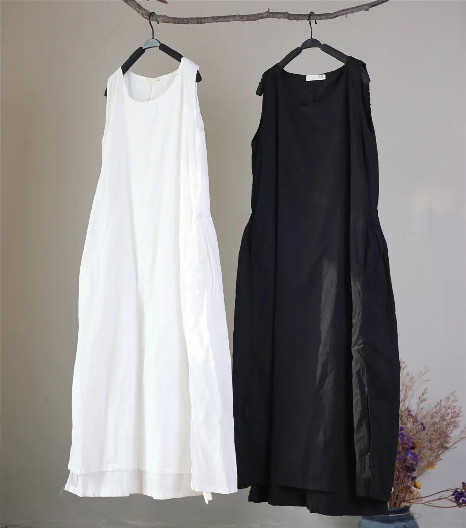 2018 Summer Cotton Women Solid Color Tank Dress Ladies Sundress Loose Sleeveless Female Bottoming | Женская одежда