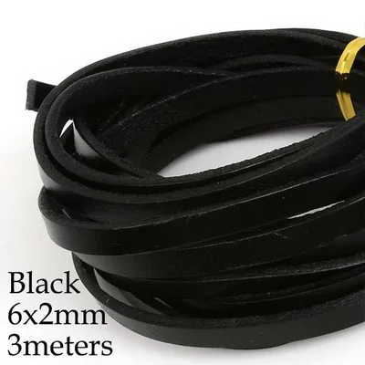 6x2mm Black Ширина 3/6/10 мм плоский кожаный шнур веревка из натуральной кожи Шнуры Веревки для браслета и Цепочки и ожерелья ювелирные изделия ремесленничество - Цвет: 6x2mm Black