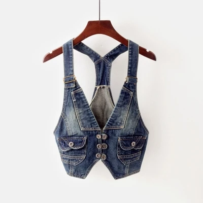 Dark blue Harajuku джинсовый жилет женский жилет короткие летние топы корейское осеннее пальто без рукавов женские джинсовые жилеты Повседневная Женская куртка - Цвет: Dark blue