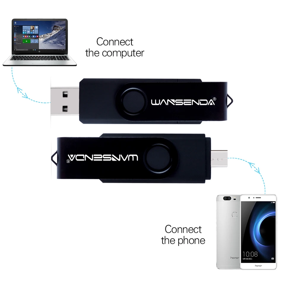 WANSENDA OTG USB флэш накопитель Вращающаяся ручка привод 256 ГБ 128 Гб 64 32 16 8 4 Pendrive 2 в 1 Micro