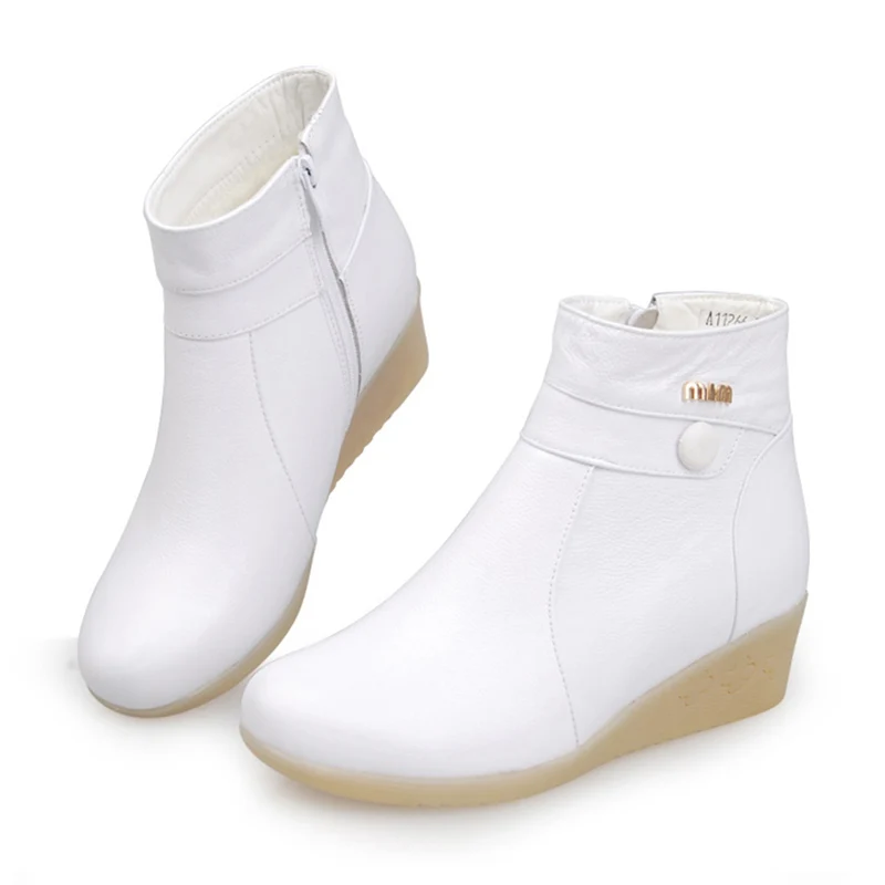 

Nurse Warm White Work Shoes Soft High-top Shoes Winter Thick Wedge Zipper Shoes Non-slip Hospital Doctors Zapatos De Trabajo