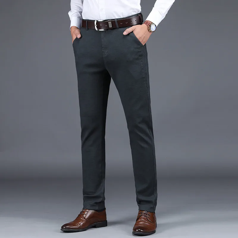 Мужские деловые брюки из хлопка и шерсти облегающие длинные повседневные