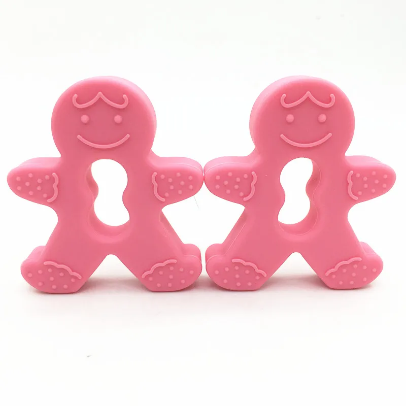 pink 10 шт./лот, рисунок «Имбирный пряник» человек мини прорезывания зубов безопасное прорезывание зубов печенья Силиконовая Форма Подвеска «сделай сам» ожерелье-Прорезыватель игрушка, подарок для новорожденных малышей, черный - Цвет: pink