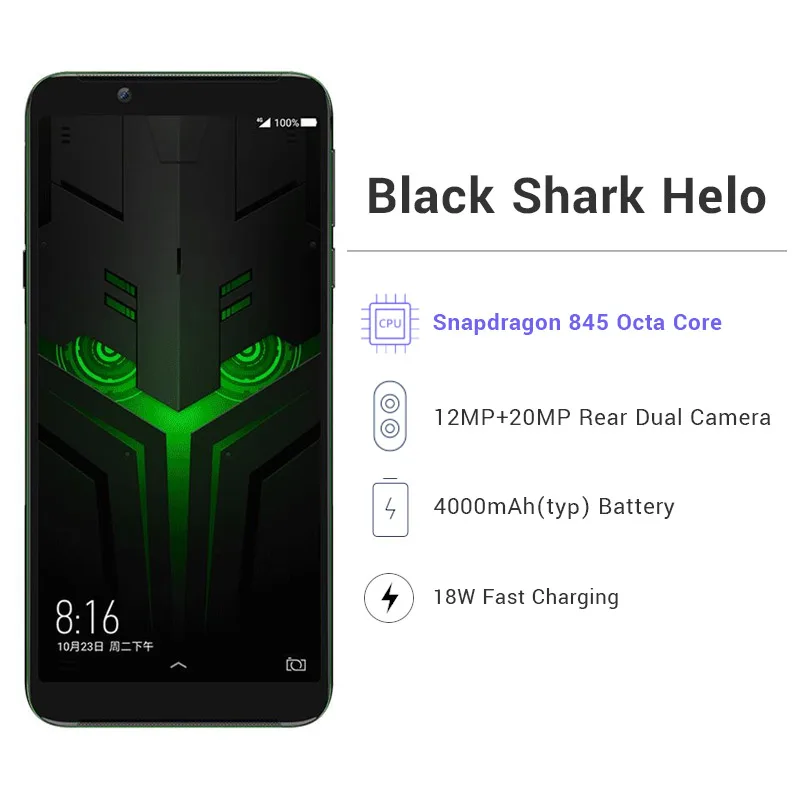 Xiaomi Black Shark Helo 8 Гб 128 ГБ игровой мобильный телефон Snapdragon 845 6 01 &quot18:9 полноэкранный