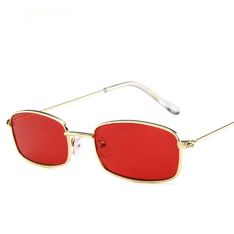 Солнцезащитные очки с прозрачными линзами UV400 для мужчин и женщин, небольшие прямоугольные брендовые дизайнерские солнечные очки в Красной металлической оправе в стиле ретро
