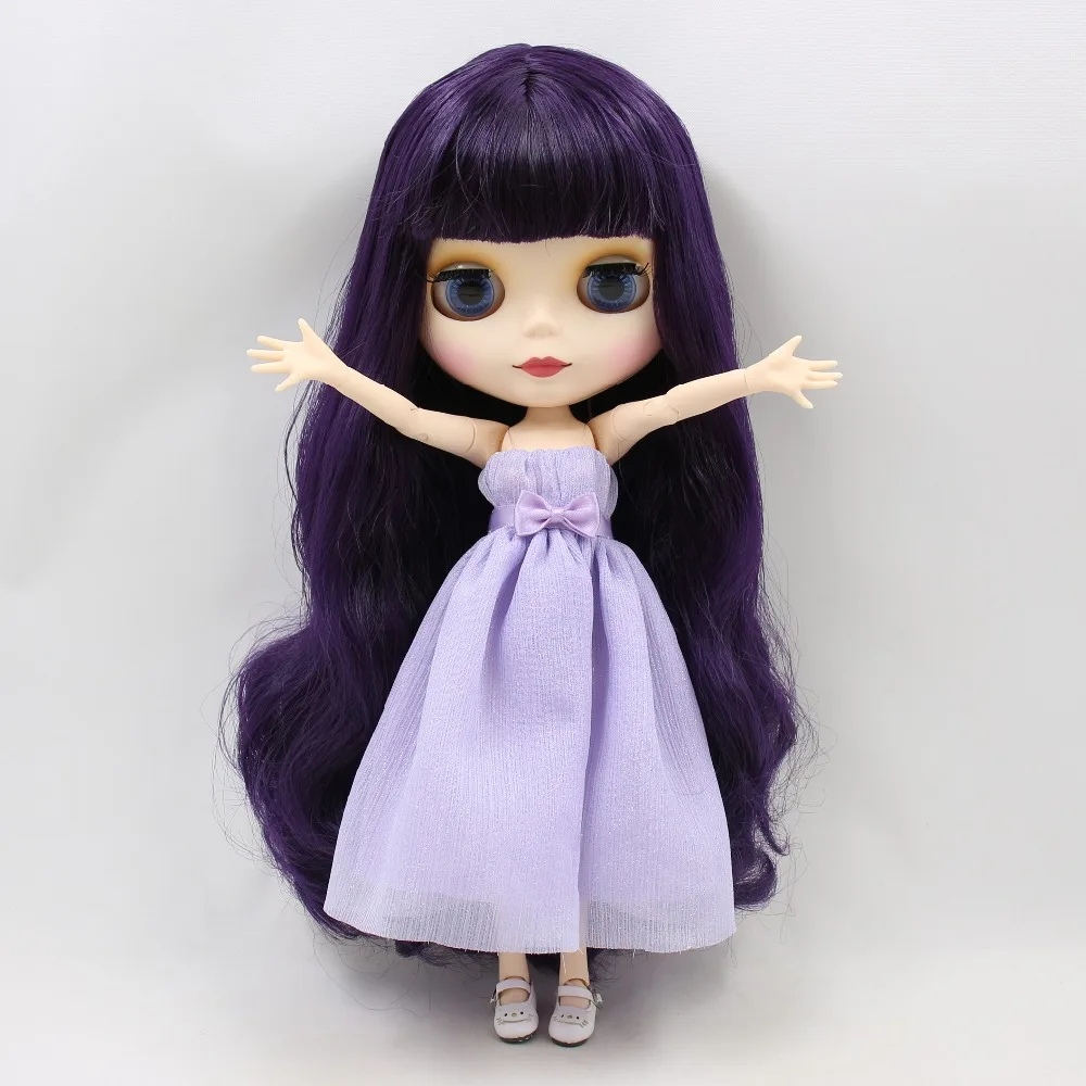 Кукла ICY DBS Blyth фиолетовые волосы матовое лицо белая кожа сустав тело 1/6 30 см