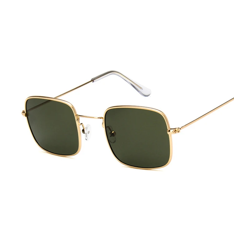 Gold Dark green Винтажные Квадратные Солнцезащитные очки для женщин и мужчин, Классические солнцезащитные очки для женщин и мужчин, фирменный дизайн, модные линзы морского цвета - Цвет линз: Gold Dark green