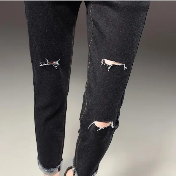 Женские черные Стрейчевые джинсы для женщин Джинсы бойфренда женские рваные