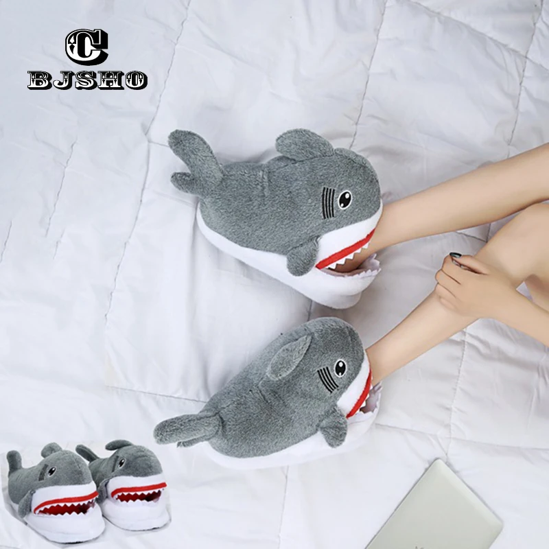 CBJSHO Unisex Winter Animal Furry Slipper Warm Soft Bottom Home Indoor Men Women Shark Shape Slippers Plush Unicorn | Обувь