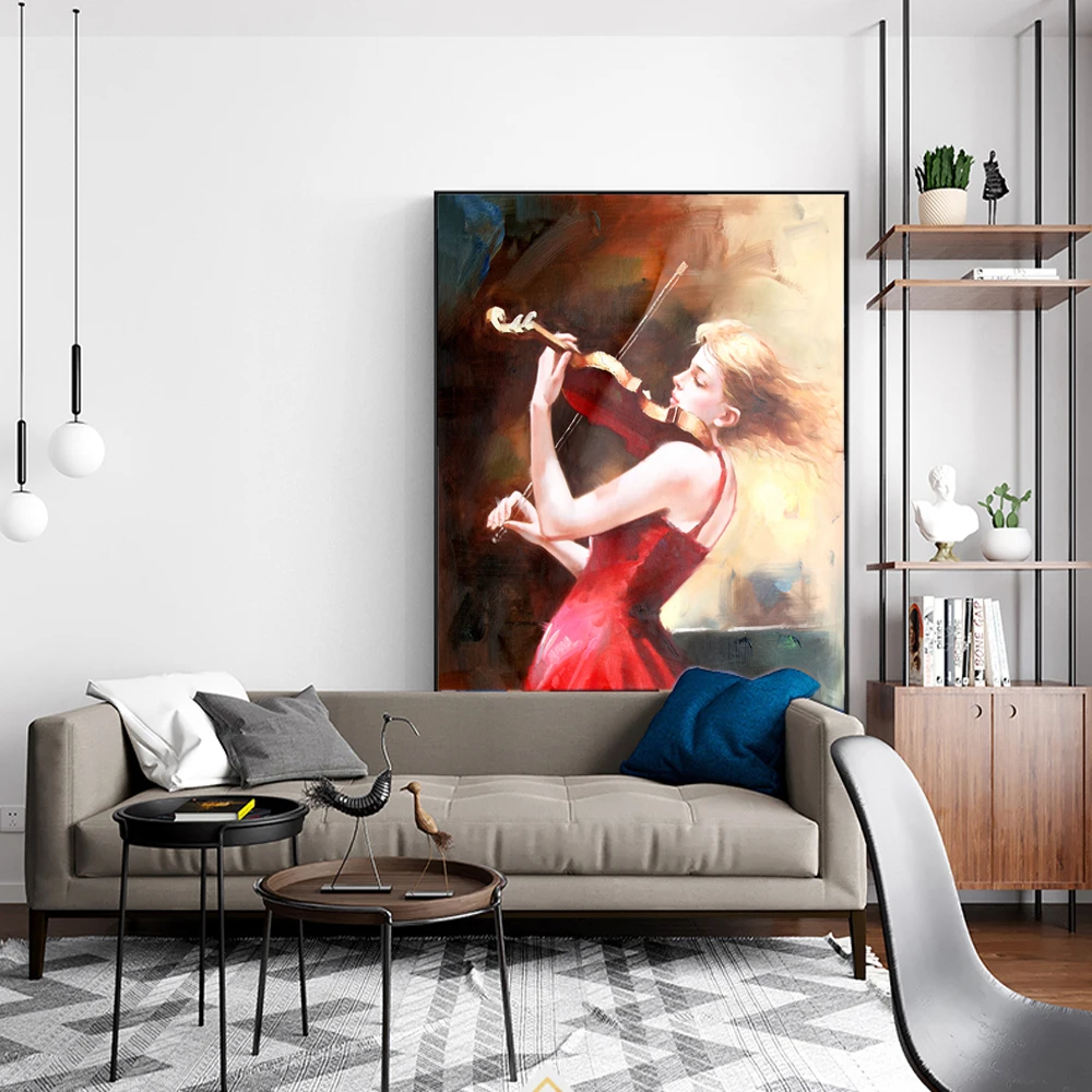 Девушка играет на скрипике холст Painitngs Романтический танцор современный