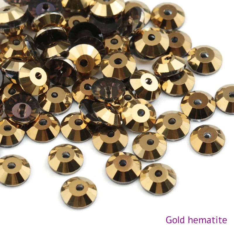 gold hematite QIAO AAAAA SS12-SS30 хрустальный стакан Круглый Швейные Стразы пришивные плоские с оборота Стразы 1 отверстие для свадебного платья аксессуары DIY - Цвет: gold hematite