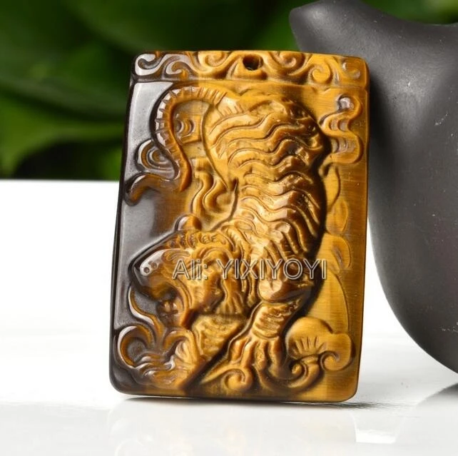 

Beautiful Chinese Natural Crystal Tiger Eye Carved Chinese Zodiac Tiger Lucky Pendant + Rope Necklace Charming Fine Jewelry