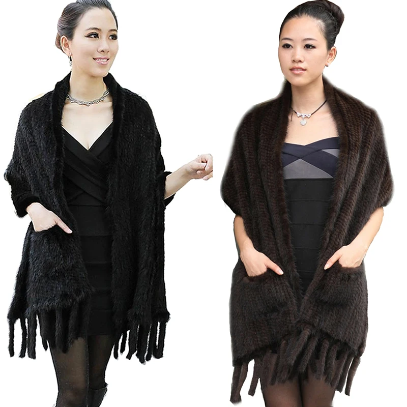 Женский Зимний вязаный шарф из натурального меха норки женская теплая Модная