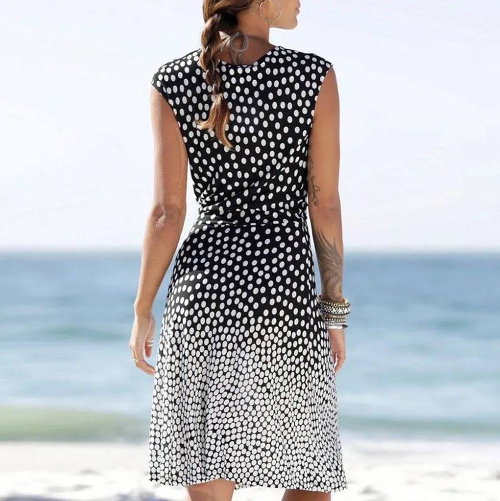 MISSOMO Women Summer dress Dot Print Sleeveless V-Neck Casual Mini Dress Sundress Bohe beach women clothes girls vestidos | Женская