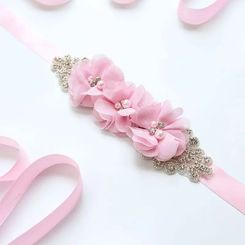 Женские Элегантные Три цветка Sash Стразы бисерный пояс свадебные ленты пояса свадебное платье пояс 12 цветов