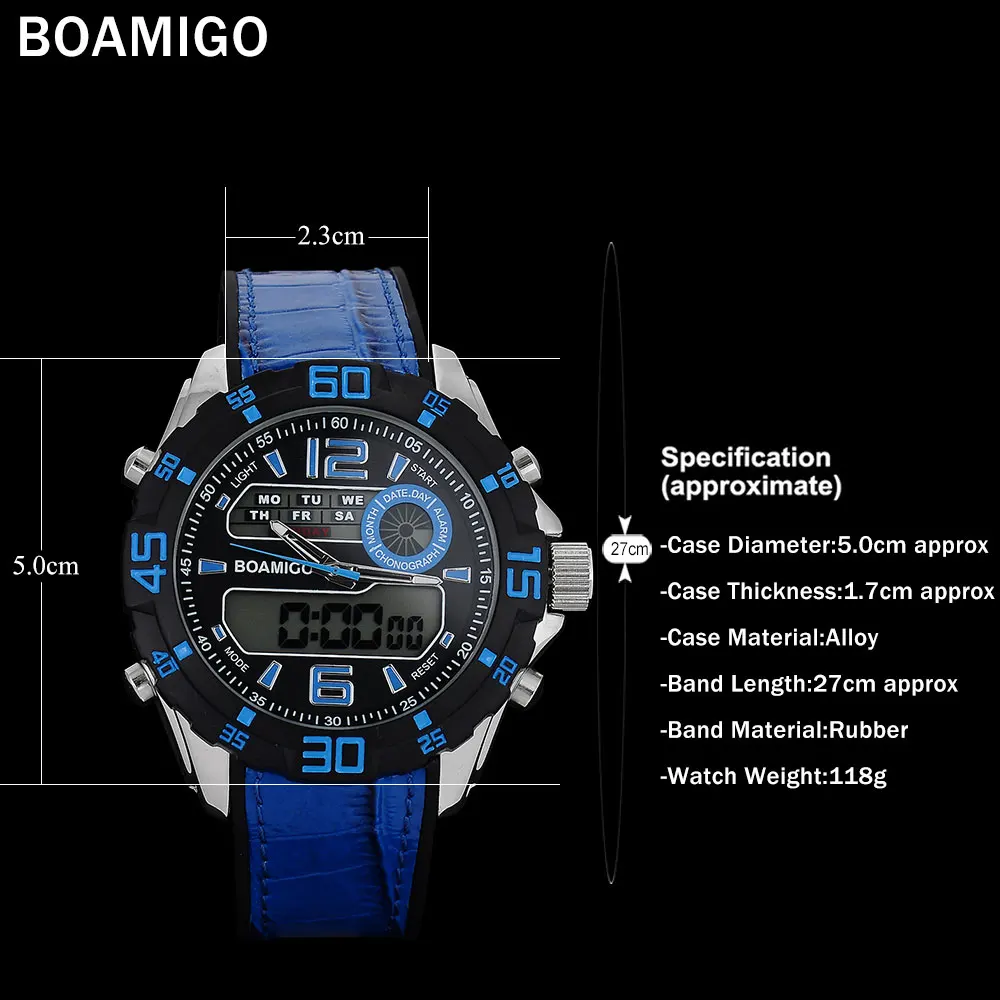 Мужские спортивные часы мужской двойной дисплей резиновый ремешок для часов BOAMIGO