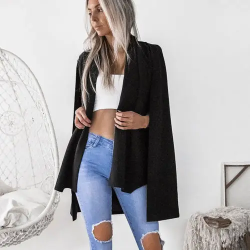 

Women Lady Long Sleeve Lapel Split Coat Pockets Cape Office Suit 2 Colors Ladies Solid Splits Fashion Jackets Clothing