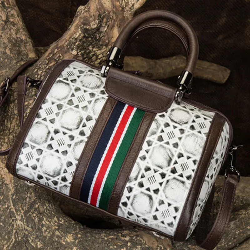Vintage white Женская сумка из натуральной кожи, роскошный дизайн, сумки с узором, женская сумка через плечо от известного бренда, женская сумка через плечо, bolsos mujer - Цвет: Vintage white