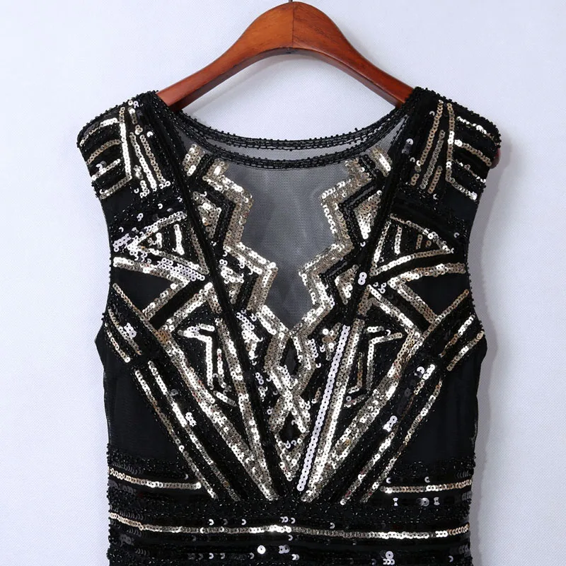 BLINGSTORY High Quality Women Dress Sequin See-through Sheer Mesh Top Tunic Bodycon Mini Dresses Evening Party