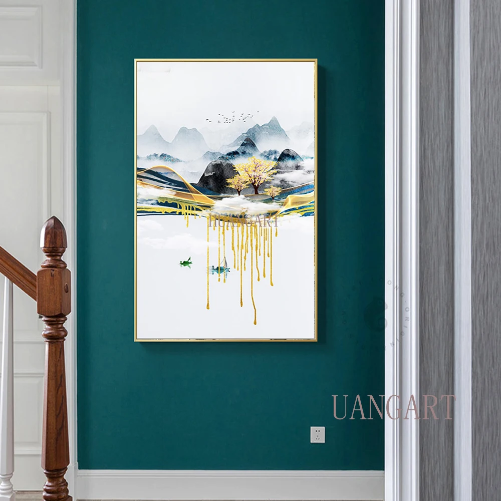 Hand Painted Abstract Gold Yellow Mountain Colourful oil Painting On Canvas Wall Art Adornment Pictures For Living Room | Дом и сад