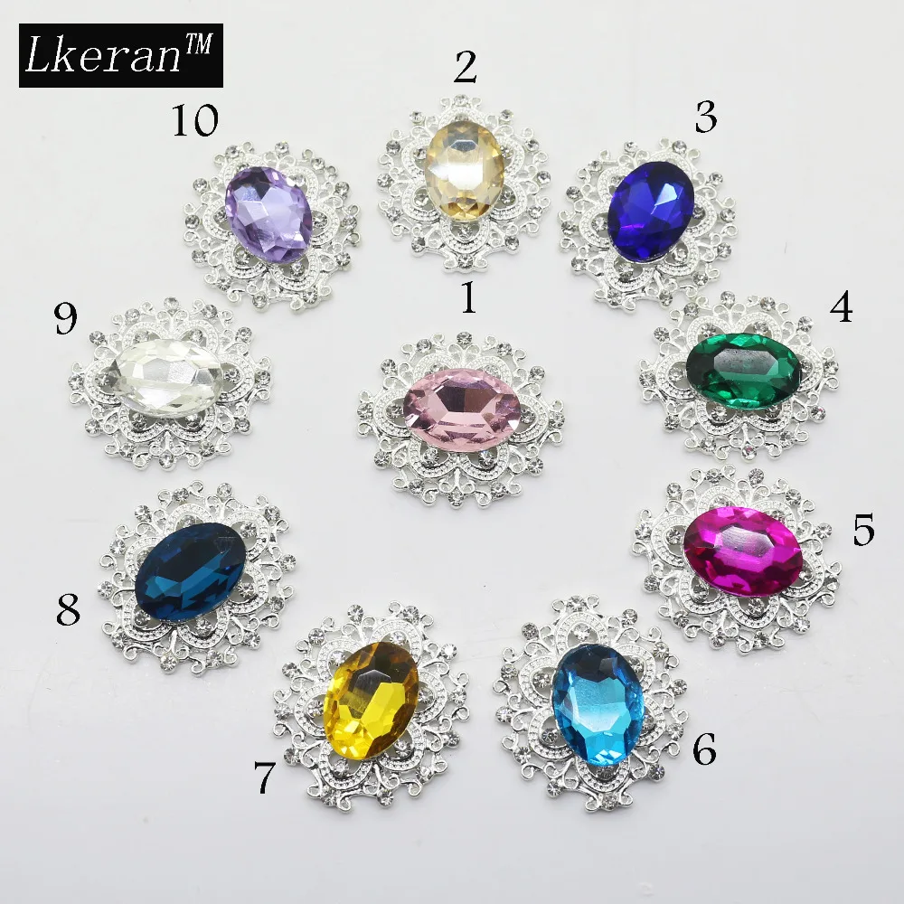 

10 шт./лот, 17 цветов, 30*28 мм, серебристые металлические пуговицы со стразами, Свадебный бант для волос, Цветочный центр, аксессуары для рукодел...