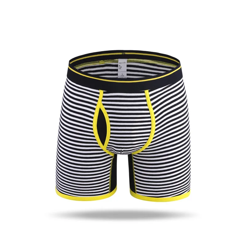 2018 New Brand Men Long Boxer Male Underwear Striped Cotton Open Pouch Shorts Sexy Leg Boxers With Sizes M-XXXL | Мужская одежда
